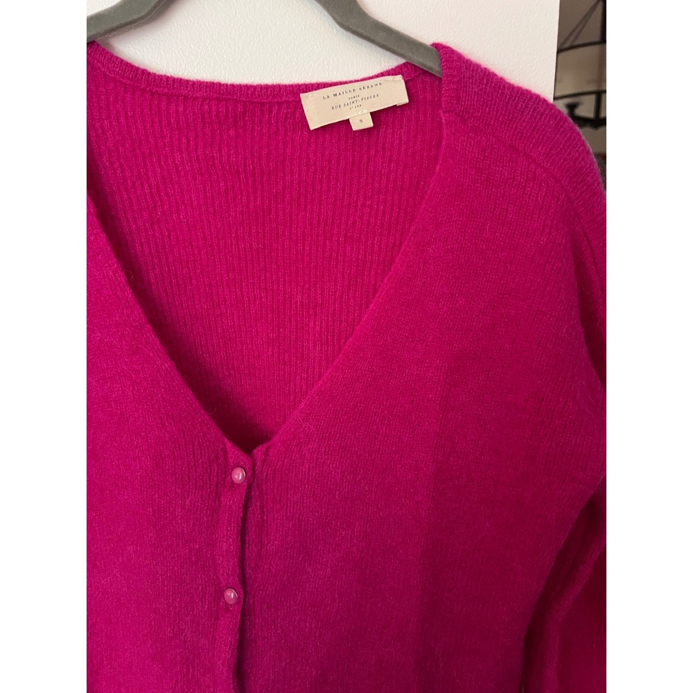 Sezane Barry Cardigan Size Small Fuschia Pink Mohair Alpaca Blend V Neck Sweater - Picture 6 of 9